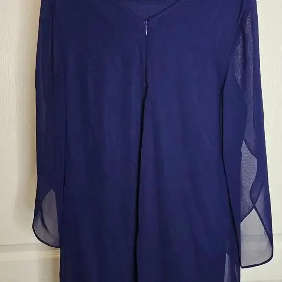 Elegant Sheer Evening Dress - Size 10 - Deep Blue - Picture 4 of 7